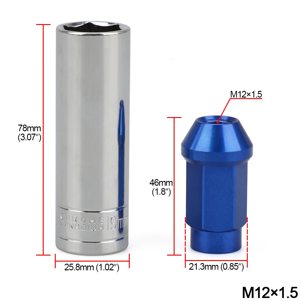 20pcs M12x1.5 M12*1.25 Racing Car Modification Hex 19MM Wheel Nuts Lug Nut Bolts 7075-T6 Aluminum style