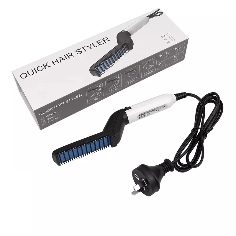 Peine calefactor multifuncional para hombres, cepillo alisador para el cuidado de la barba, plancha plana para alisar el cabello, estilizador rápido