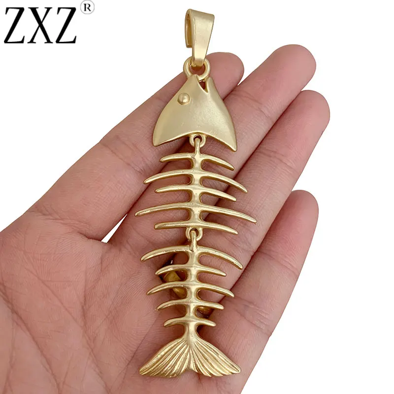 

ZXZ 2pcs Matt Gold Tone Large Fish Bone Skeleton Charms Pendants for Necklace Jewelry Making Accessories 97x33mm