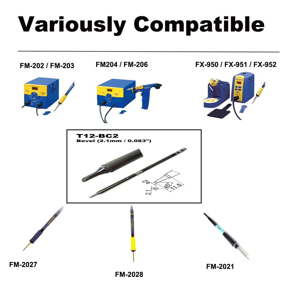 T12-BC2ทดแทนหัวแร้งสำหรับ HAKKO FM-203 FM-204 FM-206 FX-951 FX-950 FX-952 FX-9501 FM-2028 FM-2027 FM-2021 Handle
