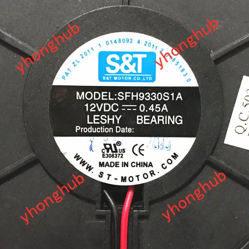 S&T SFH9330S1A DC 12V 0.45A 93x93x30mm 2-Wire Server Cooling Fan