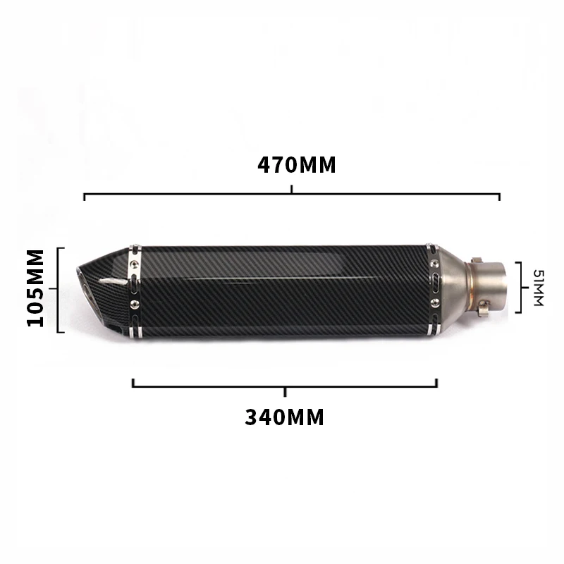 51mm Universal Motorcycle Exhaust Tail Pipe With Silencer 310/370/470/570mm Stainless Steel For ATV Street Bike