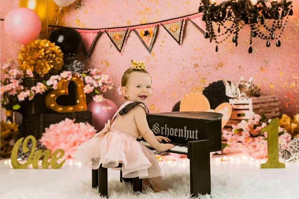 Elegant Angel -Newborn Portrait Photography Backdrop Pink Gold Wall  Background Toddler Girls Cake Smash Photo Studio Backdrop