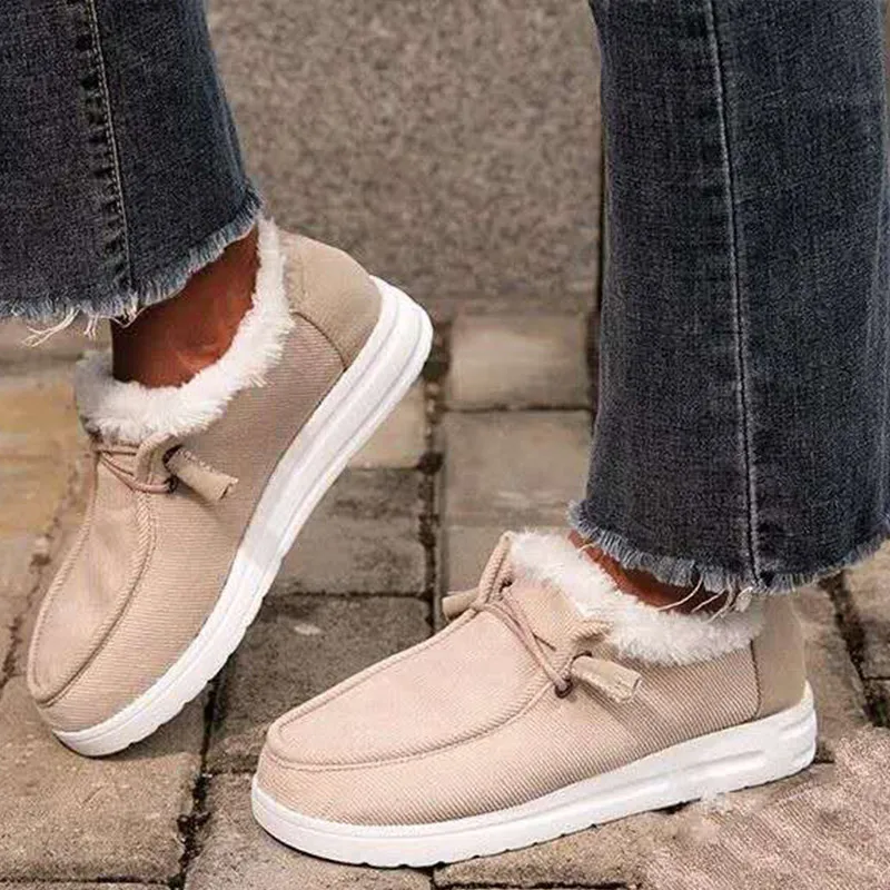 2020 Nieuwe Vrouwen Loafers Warme Mocassin Schoenen Pluche Winter Dames Causale Non Slip Vrouw Flock Comfortabele Vrouwelijke Flats Schoenen