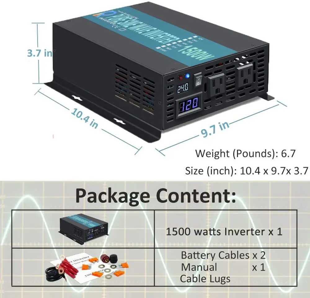3000W Peak Off Grid Pure Sine Wave Solar Inverter 1500W 24V 220V Power Inverter Converter 12V/48V/110V DC to 120V/230V/240V AC