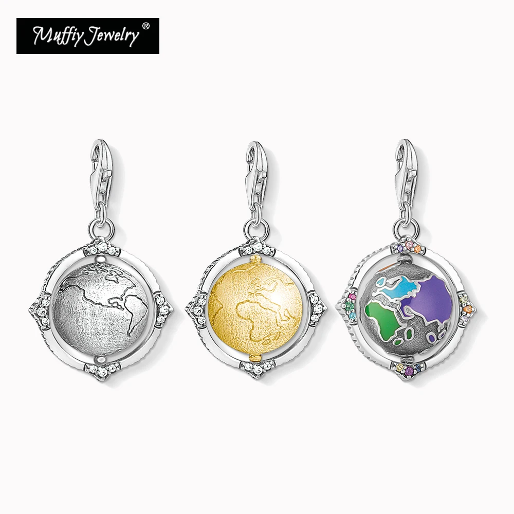 

Rotating Globe Charms Pendant 925 Sterling Silver Fit Bracelet & Necklace 2021 Brand New Fine Vintage Jewelry For Women Men