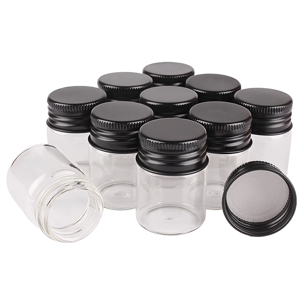 24 Pieces 15ml Glass Bottles with Black Aluminum Caps 30*40mm Perfume Bottles Small Glass Jars Glass Vials for Craft DIY Gift