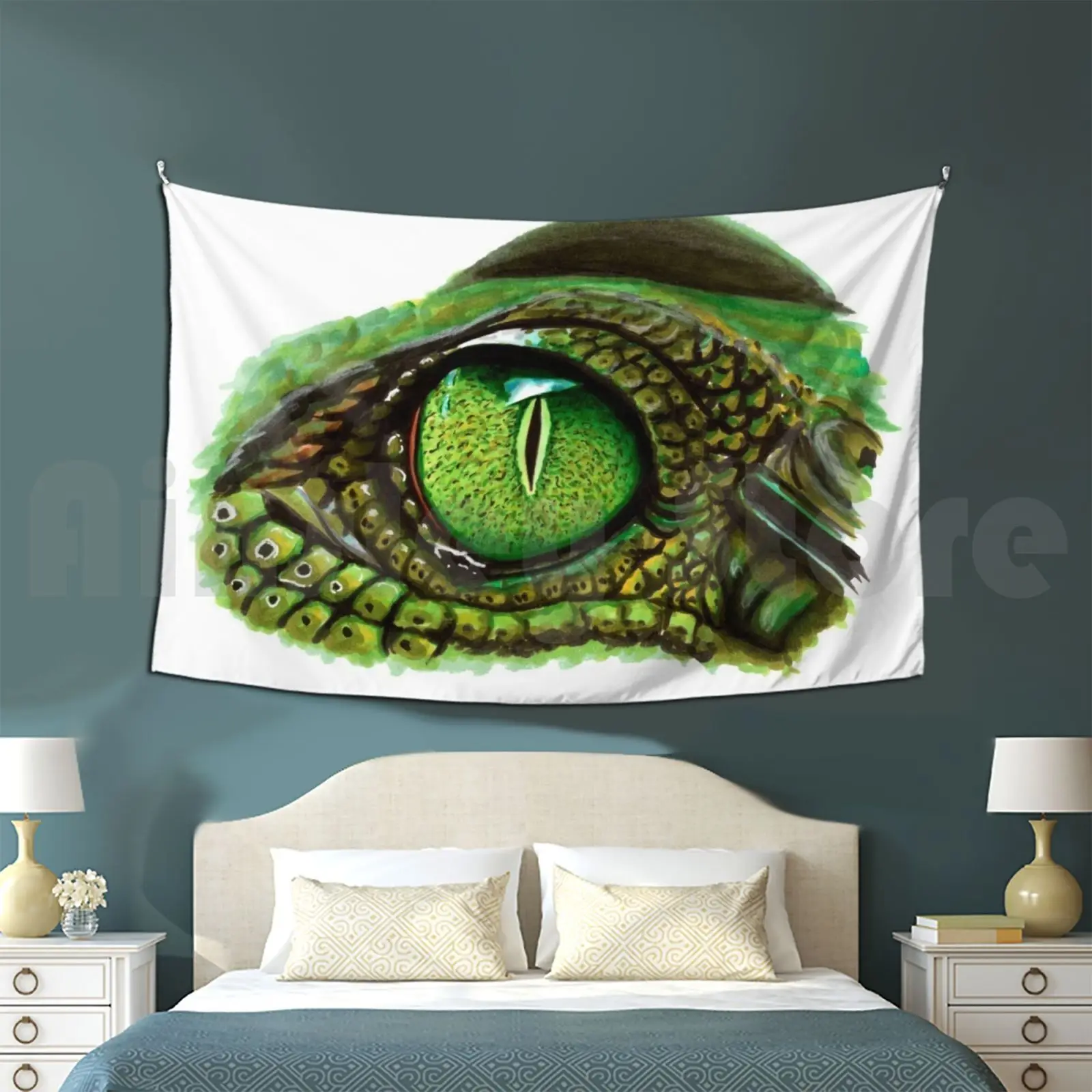 Crocodile Eye Tapestry Living Room Bedroom Eye Eyes Crocodile Animal Wild Danger Dangerous Green Lizard Fauna