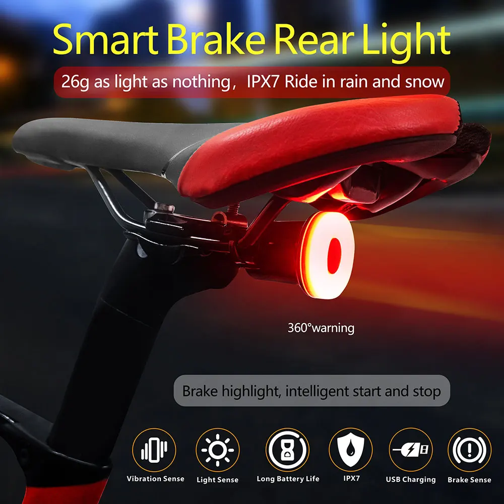 Towild TL02 Smart Bicycle Brake Rear Light Auto Sensing Light Rainproof LED Cycling Taillight USB Rechargeable Bike Tail Light