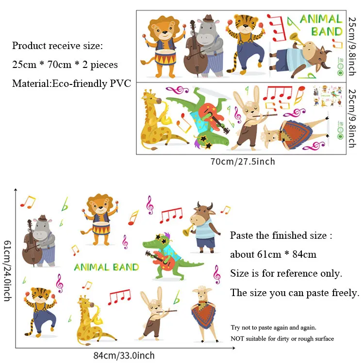 Cartoon-Tier-Konzert-Wandaufkleber, Kinderzimmer-Dekoration, Wandbild, Wohnzimmer, Schlafzimmer, Dekor-Aufkleber, Kinderzimmer, selbstklebend – Detail 1