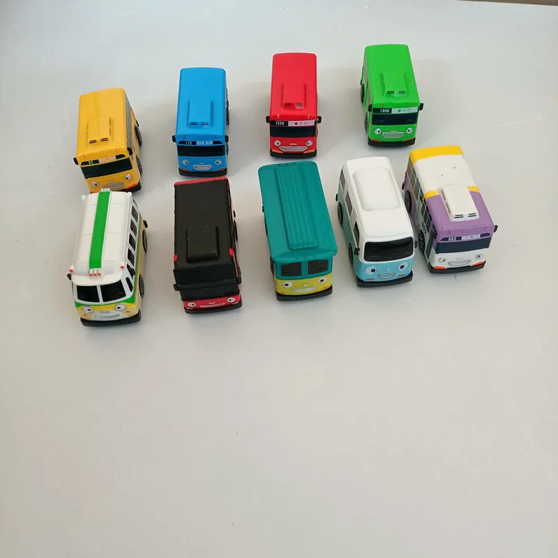 9 buah/Set 9cm Model miniatur Bus Tayo kecil untuk anak-anak belajar lalu lintas mainan pengetahuan Bus hadiah ulang tahun anak laki-laki