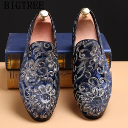 Mens Glitter Shoes Brand Party Shoes For Men Loafers Embroidery Wedding Shoes Men Formal Sepatu Slip On Pria Zapatos Oxford Homb