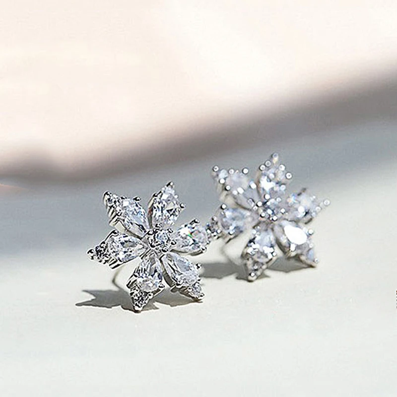 Huitan Aesthetic Flower Stud Earrings for Women with AAA Cubic Zirconia Stone Wedding Party Fashion Versatile Earrings Jewelry