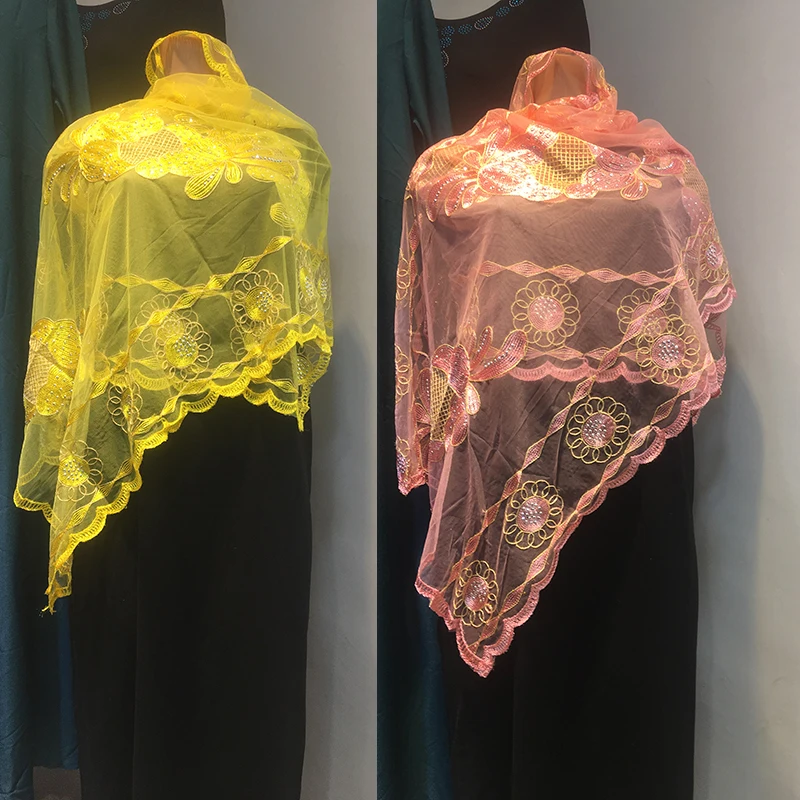 African Cotton Voile Dubai Tulle Pashmina Cord Emroider Ring Diamond Shawl Wrap Chemical Lace Stole Net Scarf Headband Dubai Z12