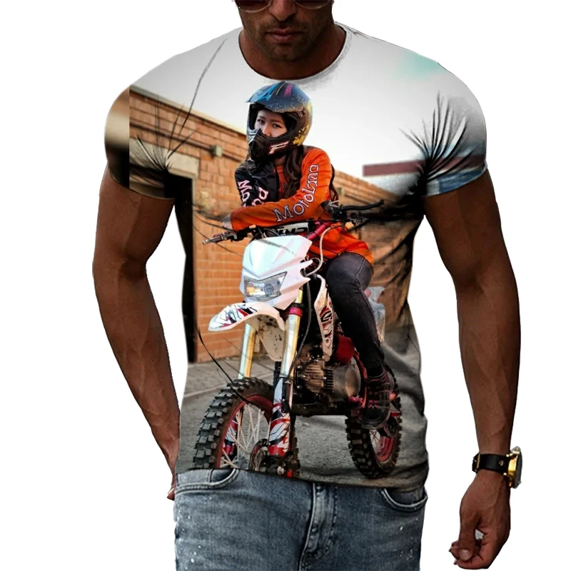 New 3D Fashion Cool Motocross graphic t shirts For Men Summer Trend Hip Hop harajuku Print T-shirt Locomotive Pattern t-shirts