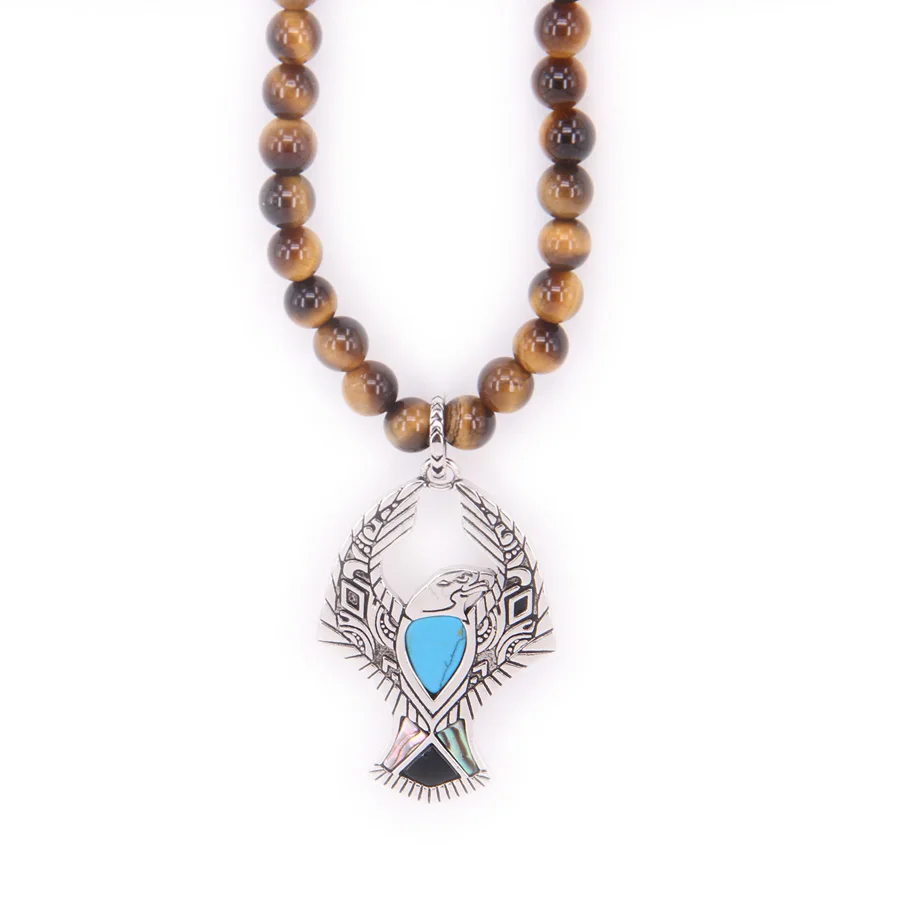 Thomas Tigereye Beads and Eagle  Pendant Necklace, Rebel Heart Jewelry Gift For Women and Men TS-N39