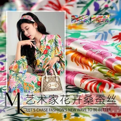 Satin DIY Textile Print Fabric, Charming Dust Dress, Brand Cloth, 138cm Wide 19mm 95% Silk, 5% Spandex, Spring Summer Wholesale
