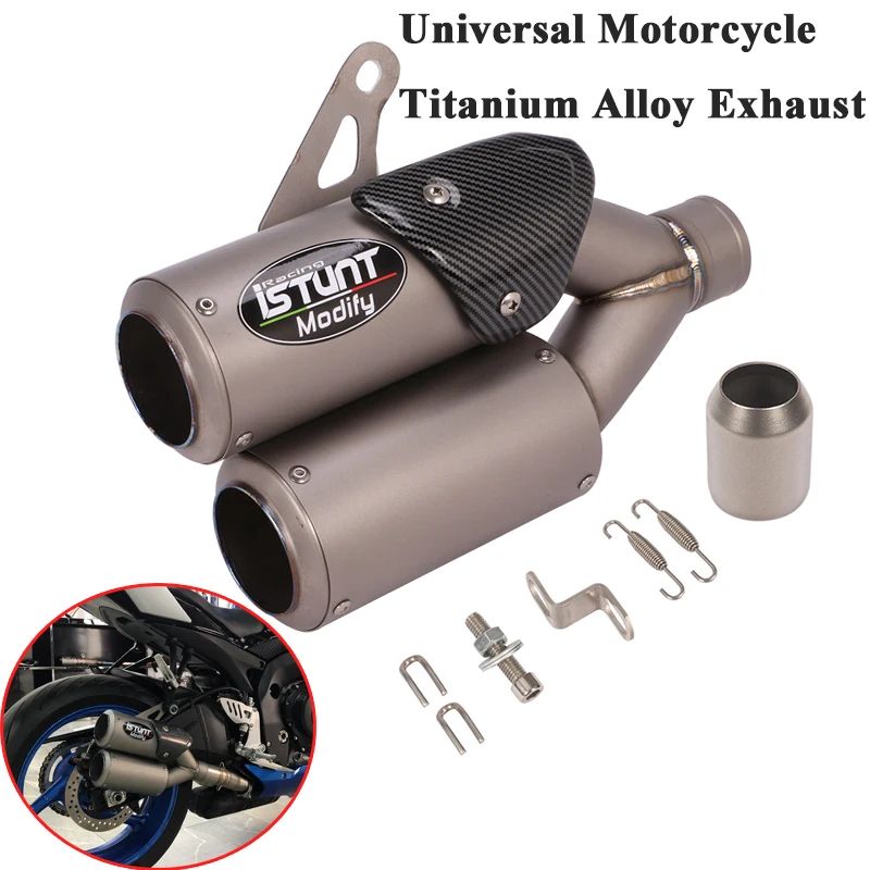 Titanium Alloy Universal 51mm Motorcycle Double Exhaust Pipe Escape Modified Muffler 2 Holes For GSXR600 k8 ATV R3 ZX-10R Z1000