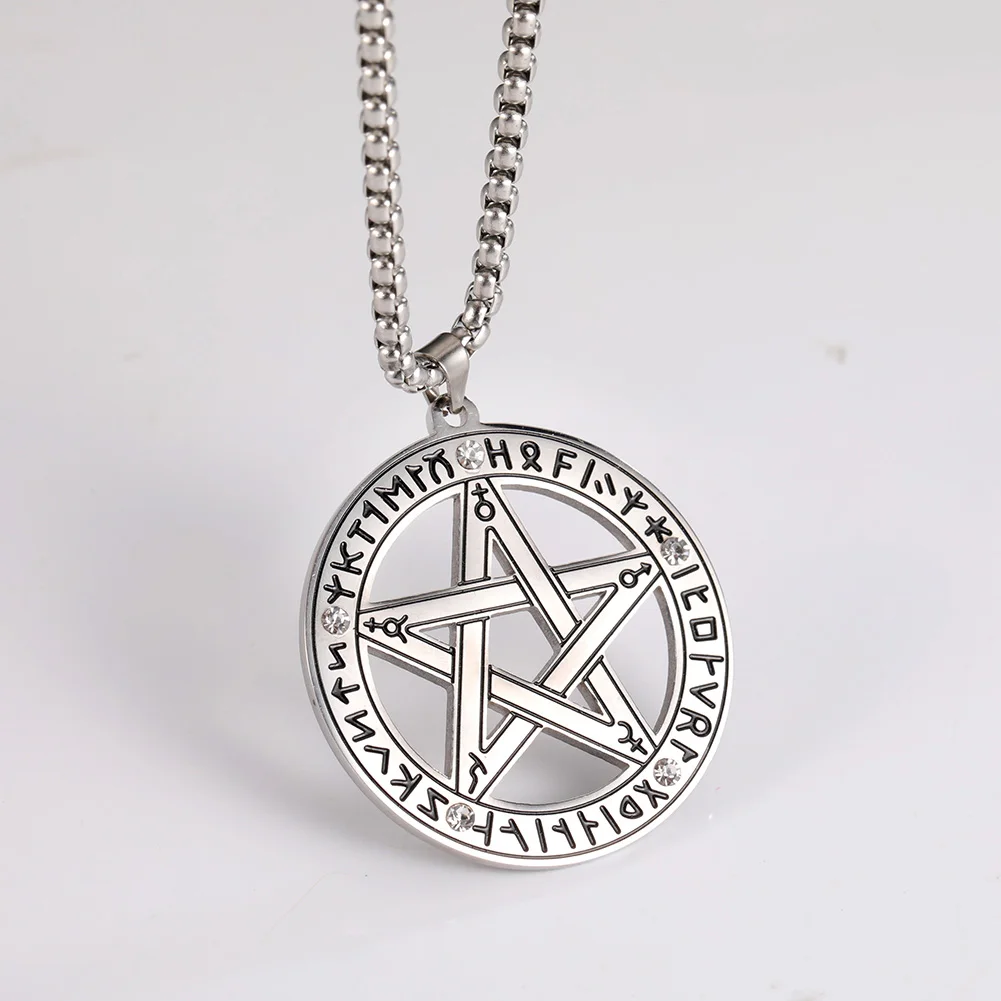 Fishhook Tetragrammaton Pendant Necklace Wahyeh Magic Blessed Pentagram of Solomon Amulet Gift Man Woman Stainless Steel Jewelry