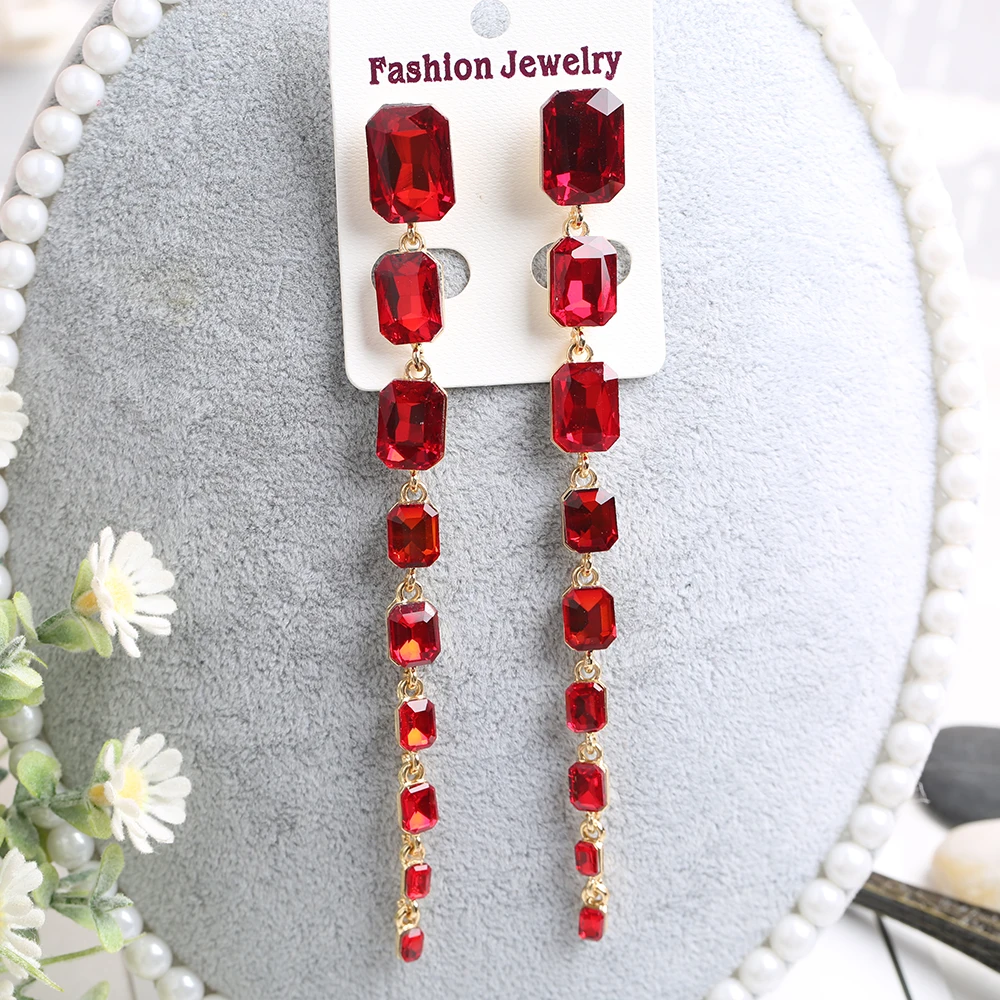 VEYO Square Crystal Long Dangle Earrings for Women Fashion 2019 New ZA Classic Drop Earrings Jewelry