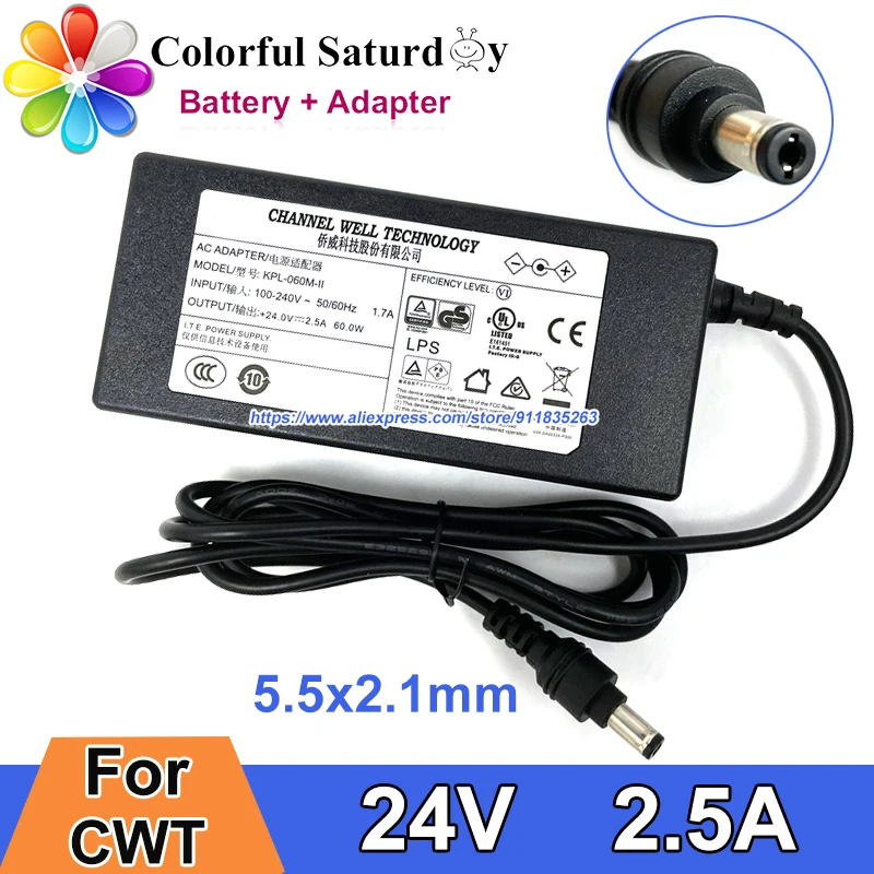 

Original For CWT Laptop Adapter 24V 2.5A 60W KPL-060M-II Power Supply Charger 5.5x2.5mm