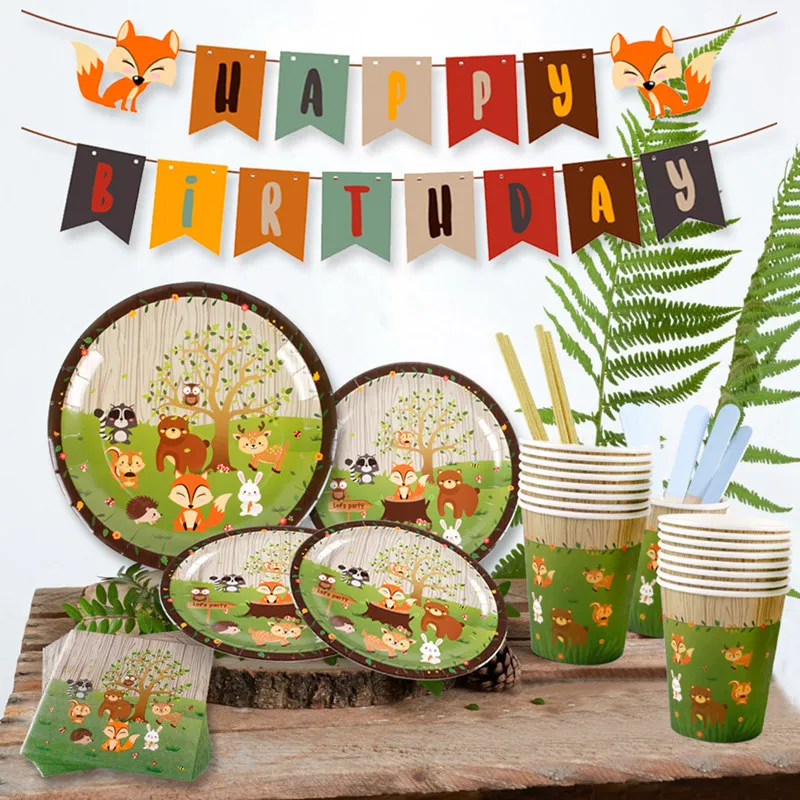 Woodland Animals Forest Birthday Party Decorations Kids Safari Jungle Party Supplies Woodland Birthday Baby Shower Boy Decor