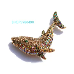 Gioielli di moda New Whale Breast Pin spilla carina per le donne colore oro strass Ocean Style spilla Pin Coat Garments Lady Gifts