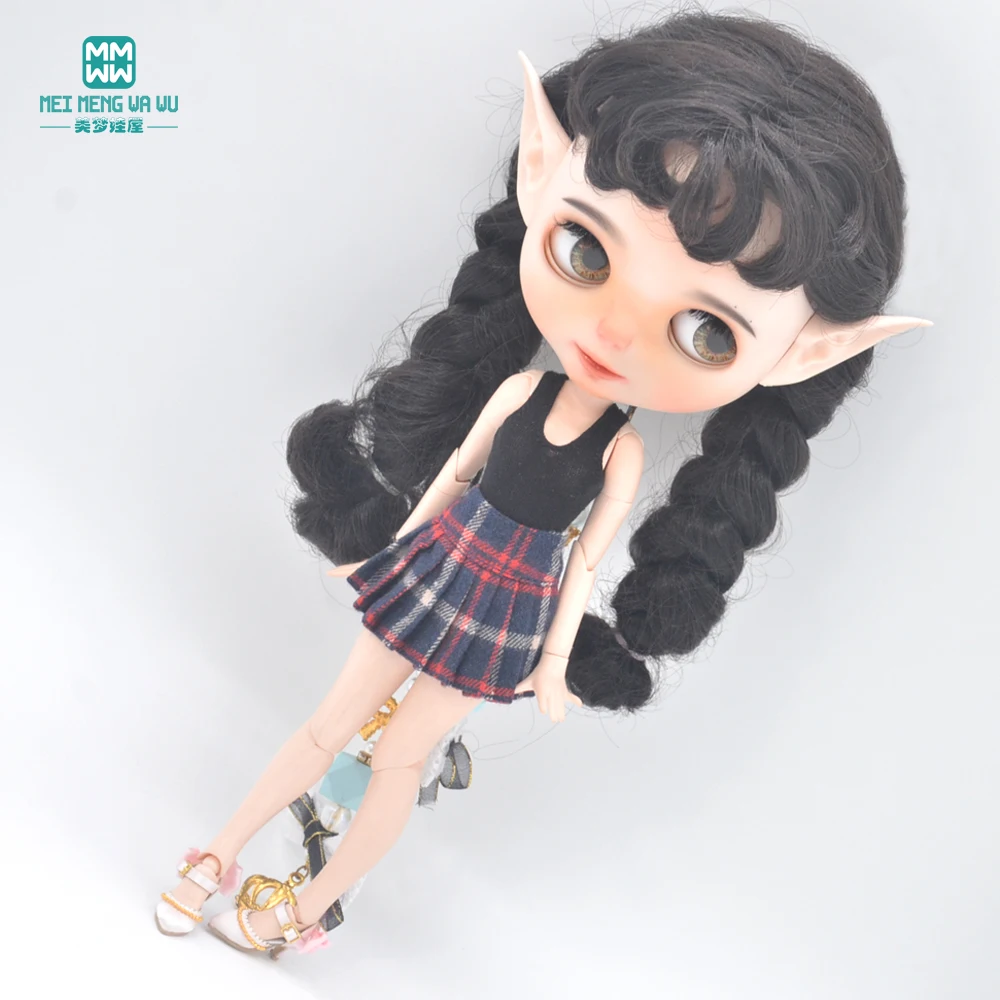 Clothes for Doll Fits Blyth Azone OB22 OB24 Doll Fashion Woolen Jacket Plaid Top Blue, Green, Black, Gray