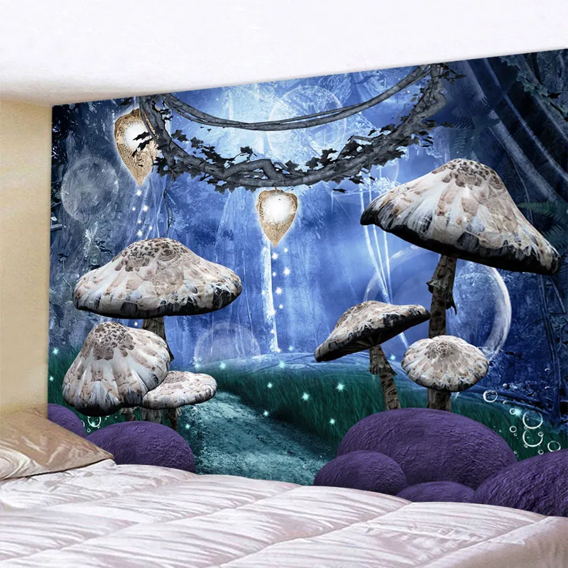 

Dream Mushroom Forest Bohemian Wall Tapestry Serape Mandala Tapestry Carpet Home Living Decor Space Flower Beach Mat