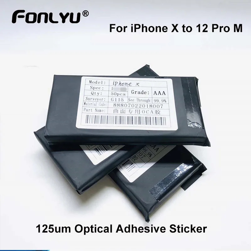 50pc/Bag 125um Hybrid OCA Glue Film Optical Clear Adhesive For iPhone X XS Max XR 12 min11 pro max LCD Screen Touch Glass Repair