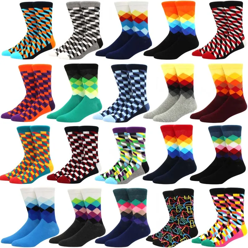 Classic Hot Sale Men Socks Casual Gentleman High Quality Color Puzzle happy Socks Business Party Dress Cotton Socks for Men