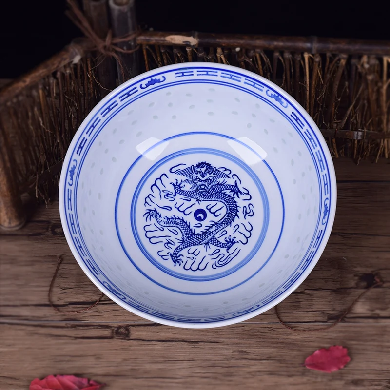 4.5/5/6/7/8/9 inch Blue and White Porcelain Ramen Bowl Chinese Jingdezhen Ceramic Rice Bowls Dragon Pattern Tableware Vintage