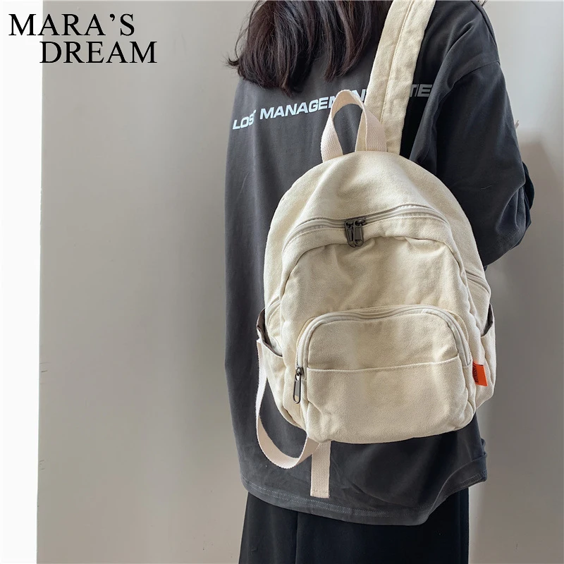 Mara Dream Canvas Women Backpack Vintage Small School Backpacks Women Zipper Travel Bagpack Female Solid Casual Schoolbag Travel