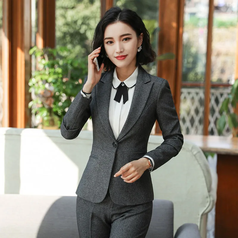 

IZICFLY New Spring Style Blue Blazer And Pants For Women Suit Office Elegant Business Ladies Two Piece Trouser And Jacket Set