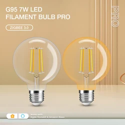 Gledopto zigbee 3.0 ac220v filamento g95 incandescente led lâmpada 7w pro e27 para decoração iluminação sala de estar quarto festa