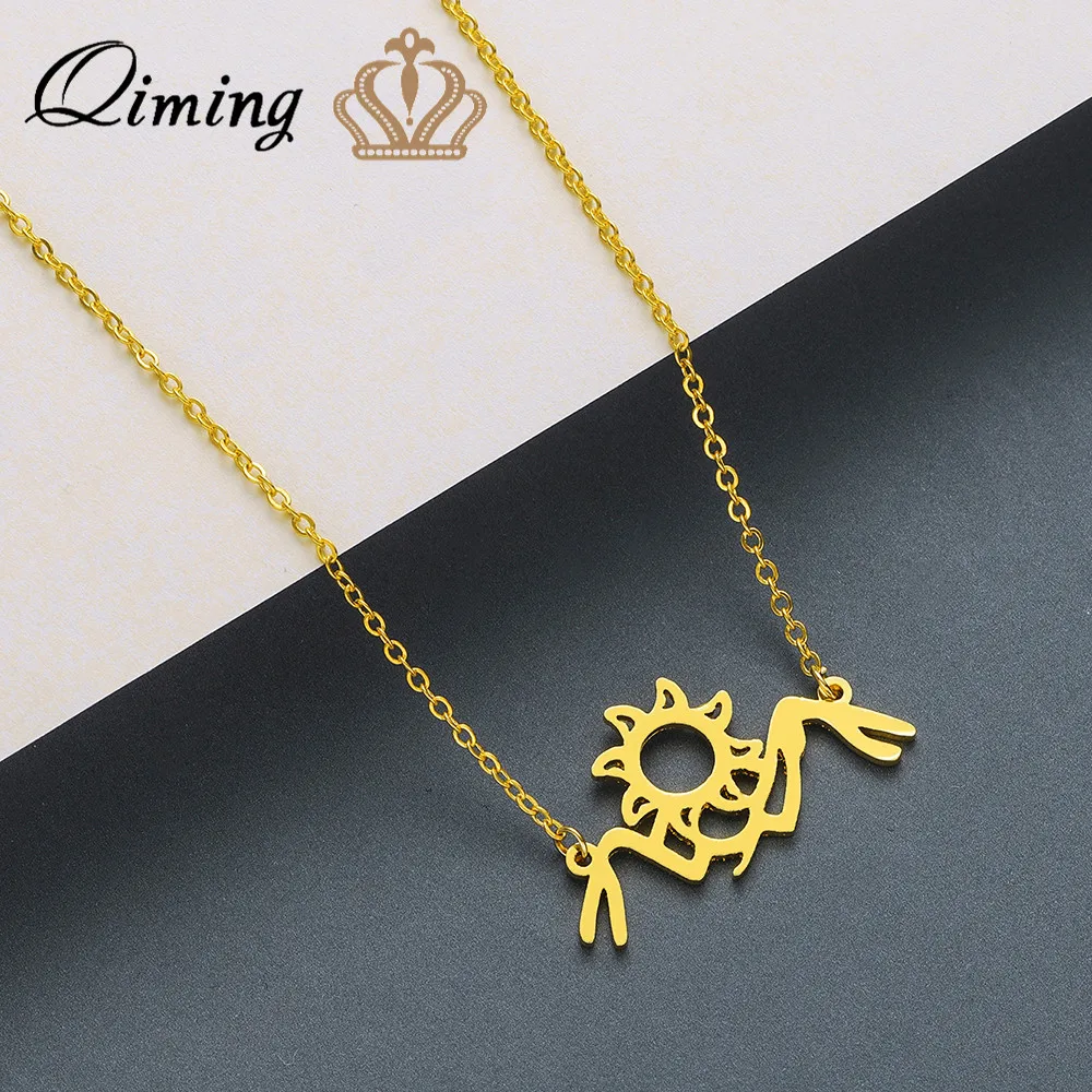 QIMING Stainless Steel Mountain Sun Necklace Women Sunrise Sunset Landscape Pendant Necklace Bohemia Jewelry