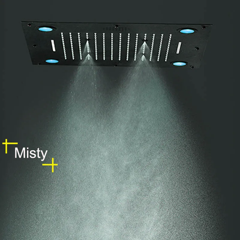 Music Shower Faucets Set 24 inch LED 3 Functions Square Shower Head Rain Waterfall Mist  Bathroom System Thermostatic