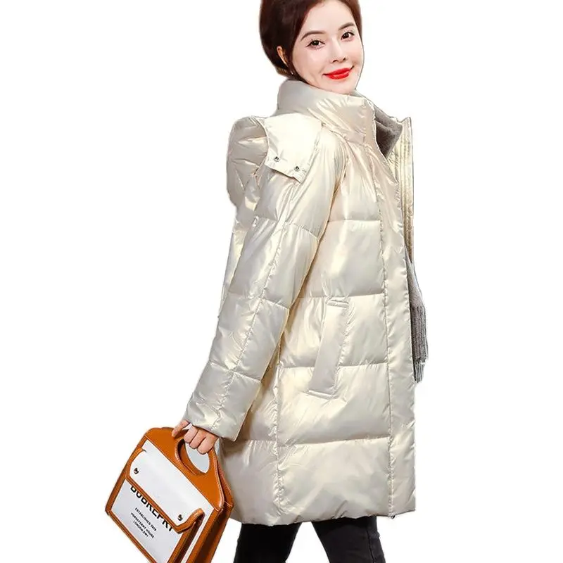 

Glossy Winter Coat Women, No Wash Down Cotton Jacket, Removable Hooded Parka, Casual Overcoat, Cold Cotton Jackets, New Fashion