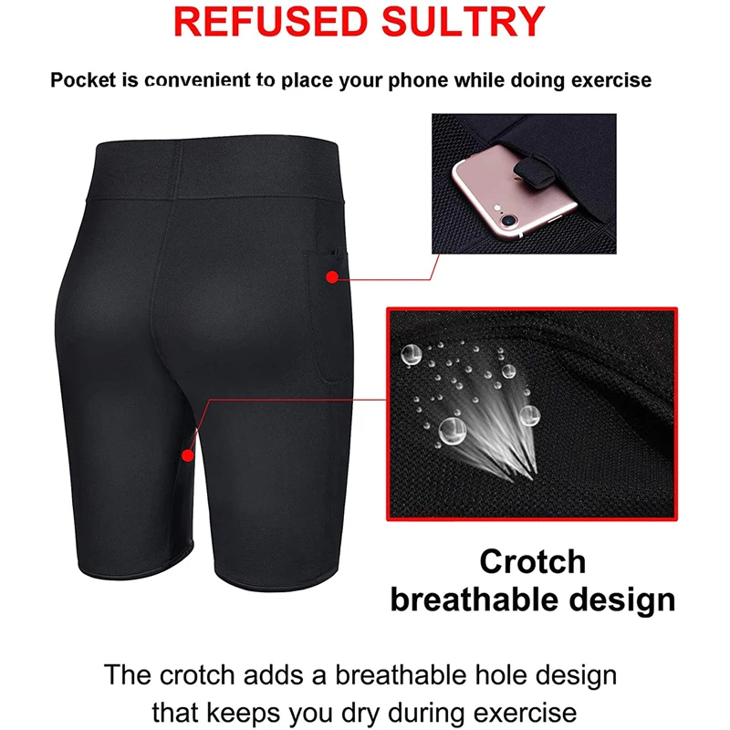 Men Sauna Sweat Shorts Hot Thermo Mid-Thigh Pants Polymer Fitness Body Shaper Breathable Mesh Crotch Workout Fat Burn Shapewear