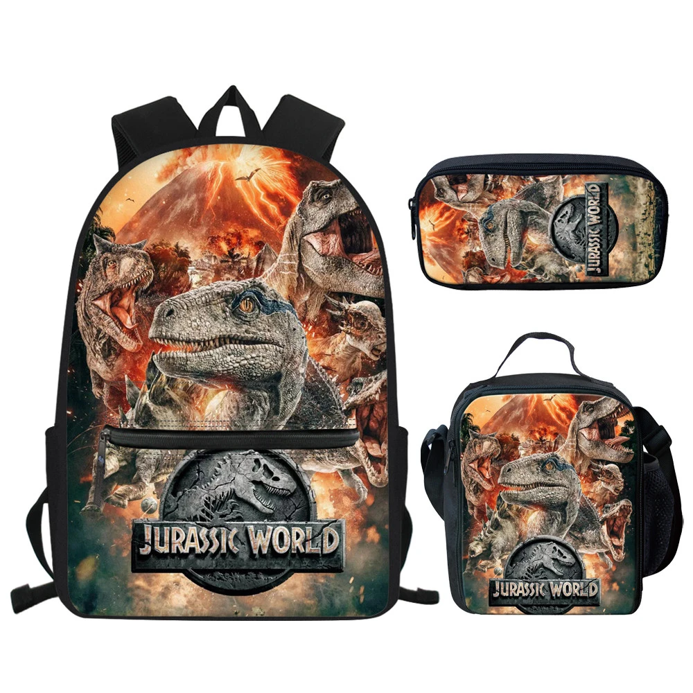 Dinosaur Printed 3PCS Set School Bags for Student High Quality Backpack Boys Cool Jurassic World School Backpack