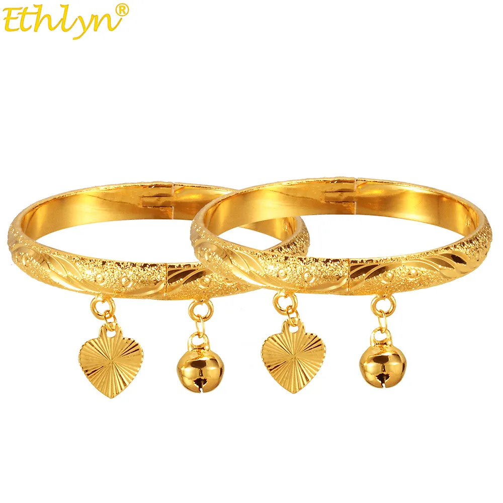 Infant Bangles Bracelet Gold Color Bells Heart Love Pendant  Baby Girl Boy Jewelry Anklet Bangles Newborn Baby Lovely Bracelets