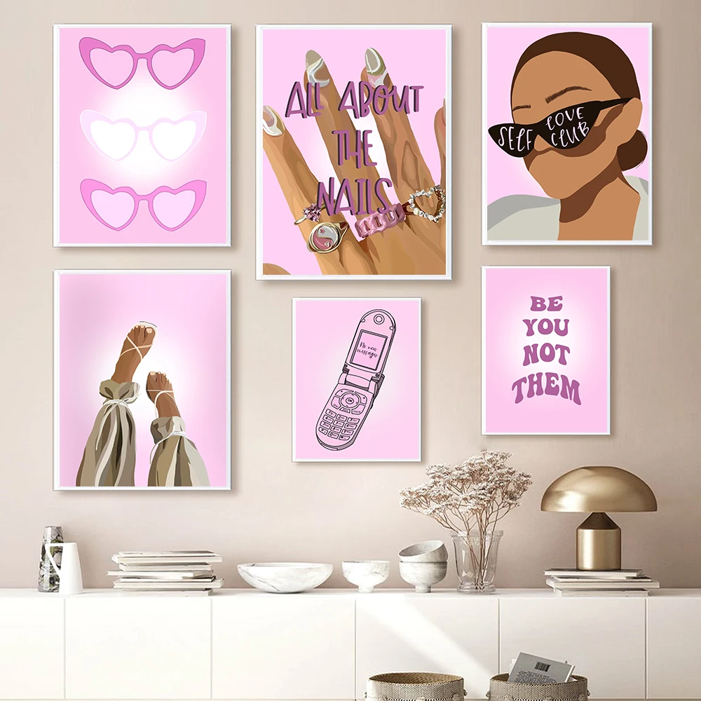 Retro Pink Nails Art Poster Print Modern Typography Aesthetic Chic, Funky, Female Wall Poster, Girls Room, Home Decor, 90s Fashi