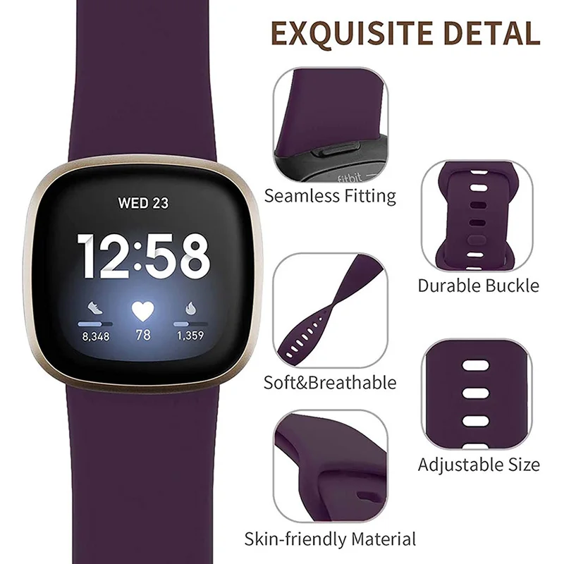 Silicone Fitbit Versa 3 Băng Dây Đeo Kim Loại Cho Cảm Giác Vòng Đeo Sức Khỏe Fitbit Vòng Tay Dây Dây Đeo Thay Thế Phụ Kiện Cho Versa3 Đồng Hồ