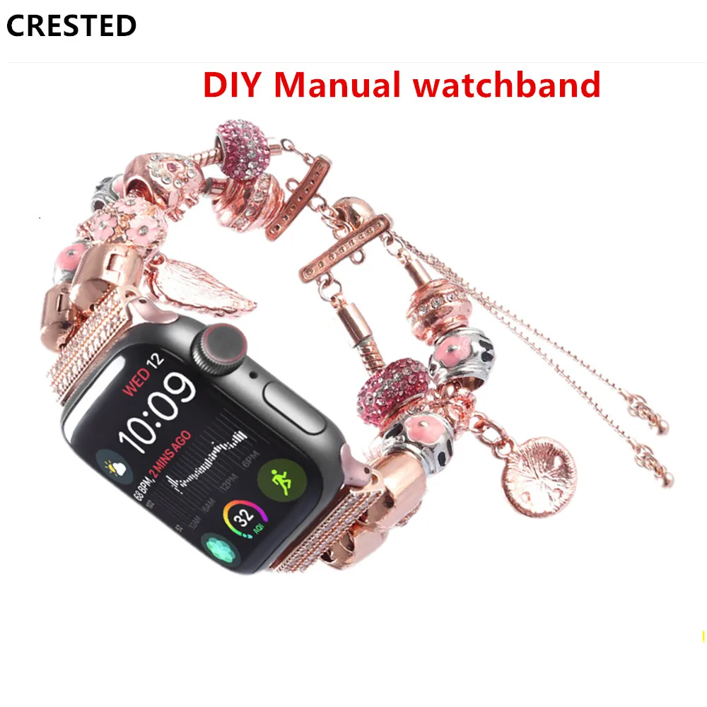 DIY Manual Strap For Apple watch Band 40mm 44mm 41mm 45mm 42mm 38mm Women Charm bracelet watchband for iWatch band 5 4 3 se 6 7