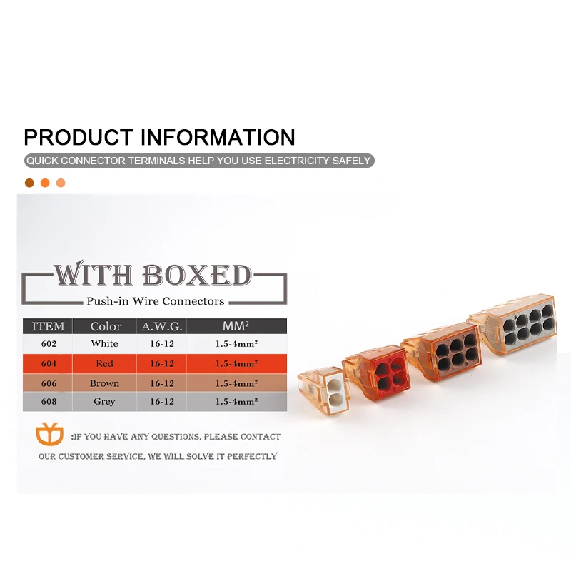 Boxed Quick Push-in Compact Wire Connector Electric Junction Box 16-12AWG Conductor 2/4/6/8 Pin Wiring Connectors Terminal Block