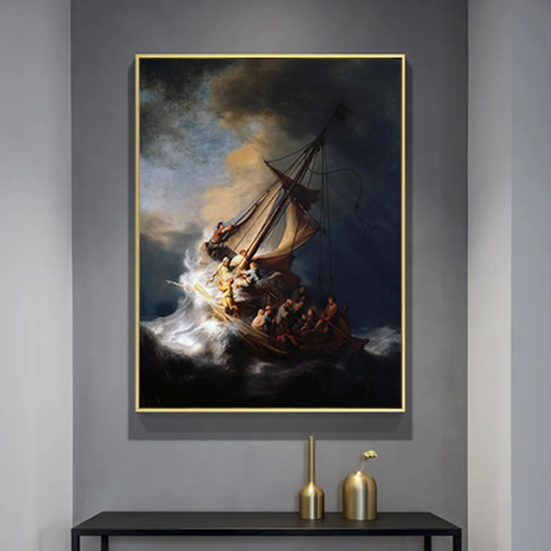 The Storm on The Sea of Galilee Canvas Painting Dutch Golden Age Famous Art By Rembrandt Van Rijn Home Wall Decoration