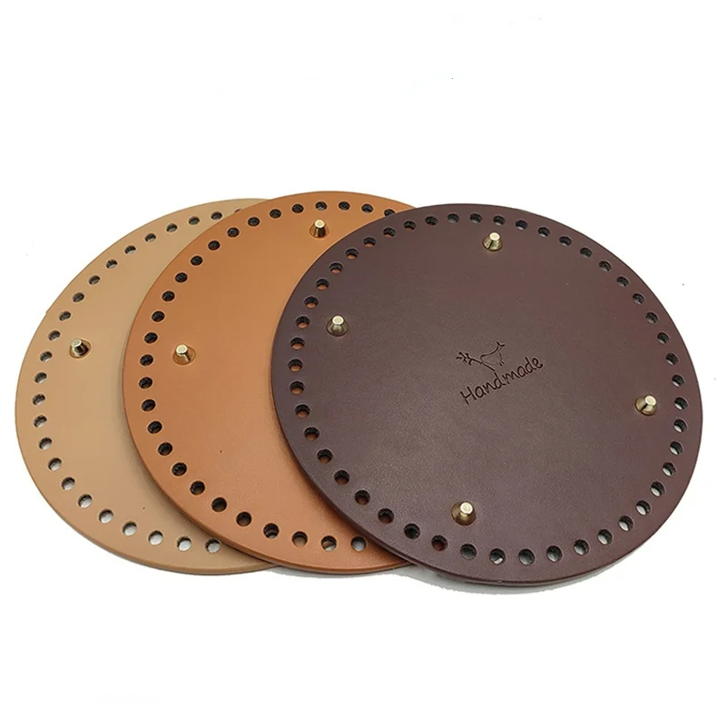 20cm Round Leather Bag Bottom Base with Pre-drilled Holes for Knitting DIY Purse Handbag Shoulder Bag Making Accessory