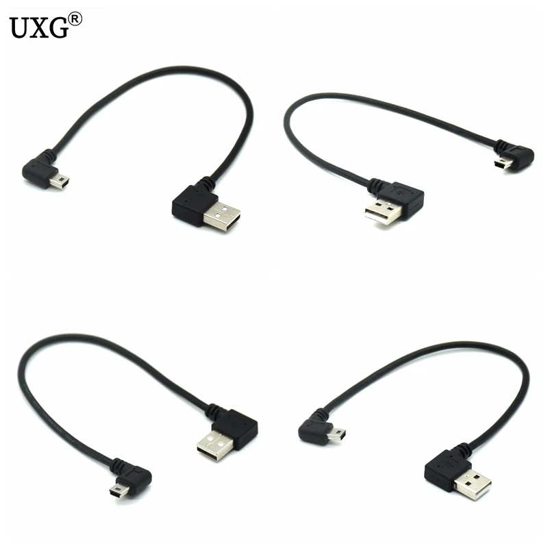 25CM short 90 Degree Left Right Angled USB 2.0 A male to Mini USB B Male Cable Right Left Angle Data Sync and Charge Extender