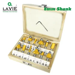 LAVIE 12pcs 8mm Router Bit Set Trimming Straight Milling Cutter Wood Bits Tungsten Carbide Cutting Woodworking Trimming MC02006