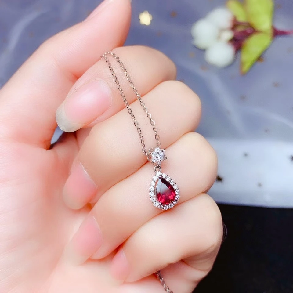 

CoLife Jewelry Silver Drop Pendant for Daily Wear 5mmx7mm Natural Garnert Necklace Pendant 925 Silver Garnet Jewelry Girl Gift